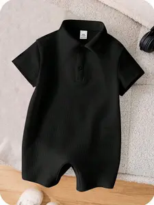 👶 Newborn Baby Knit Romper With Short Sleeves, Soft And Comfortable For Summer Wear.