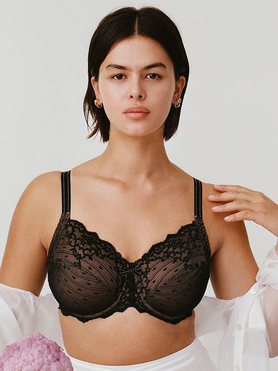 Women's Rive Gauche 3-Part Cup Bra - Non-Padded Underwire Style with Adjustable Straps for Custom Fit, Includes Matching Panty