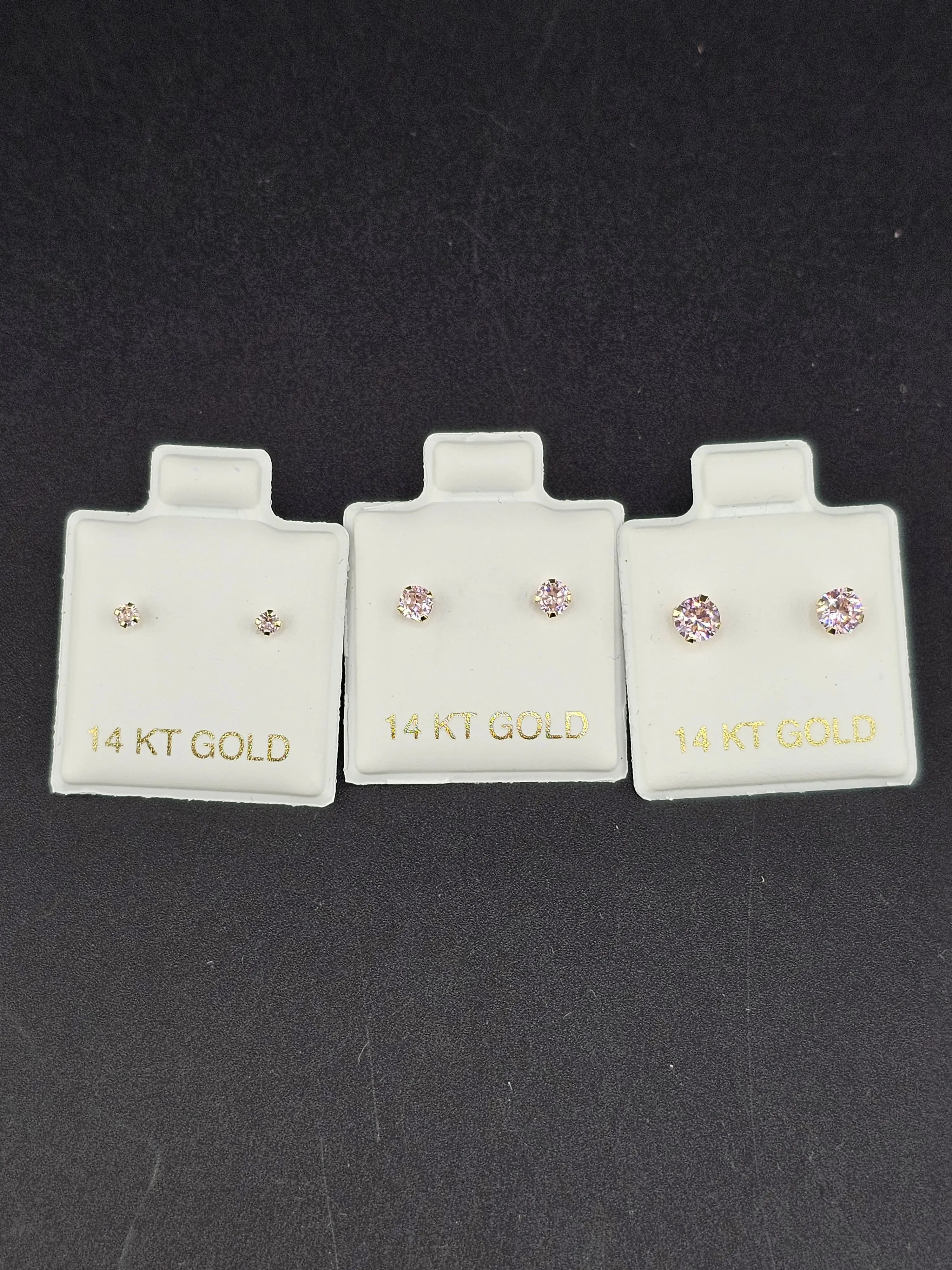 14K Gold Earrings - Pink Studs Set