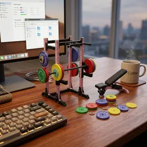 Mini Fitness Bench, Adjustable Angle 3D Printed Gym Chair, Home Decor with Pull-Up Bar and Dumbbell Set, Teen Birthday Gift