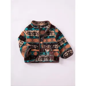 NewAutumn/Winter Boys' Long-Sleeved Fleece Jacket Casual Ethnic-Style Stand Collar Cardigan Top Boys' Totem Zipper Jacket Cardigan Children's Warm Clothing(Gift)11