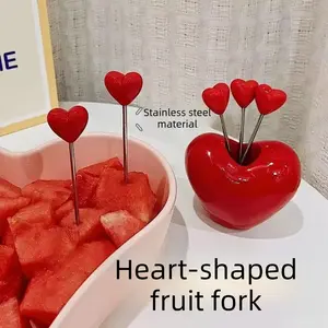 Creative heart-shaped stainless steel fruit fork, high-value and cute fruit skewer for home use