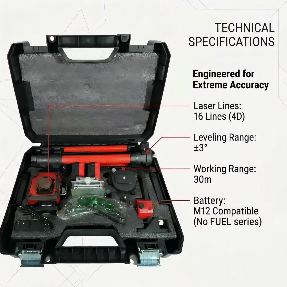 Milwaukee 4D Green Laser Level Tool, 16 Lines of Green Laser, ±4-Degree Self-Leveling System, 6000mAh 2-Battery Pack, Hard Carrying Case, for Carpenters General Construction, High Brightness Measuring Tool, Woodworking Tools