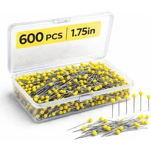 600 PCS 1.75 Inch Yellow Glass Head Straight Sewing Pins for Fabric Quilting Sewing and Crafts