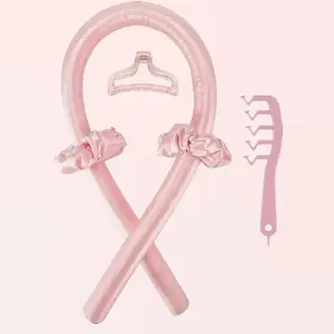 Heatless Curling Rod Headband No Heat Silk Ribbon Curling Rod Hair Roller Curls with Hair Claw Clip and Hair Combe Lazy Natural Soft Wave DIY Hair Rollers Styling Tool for Sleep in Overnight