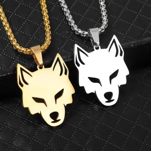 1PC fashion hip hop bold men's stainless steel wolf head pendant necklace accessory party jewelry holiday gift-no plating, fashion style