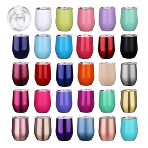 Portable Solid Color Travel Wine Glass, 12oz/360ML Stainless Steel with Lid, Large Capacity Egg Shape Coffee & Tea Cup, Insulated Cups