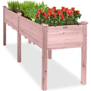 Best Choice Products 72x24x30in Raised Garden Bed, Elevated Wood Planter Box for Patio w/ Divider Panel