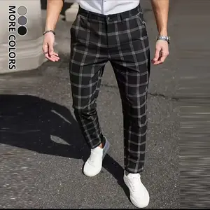 Men’s casual plaid pants with pockets, regular fit, comfortable for all seasons, suitable for both casual and professional wear. Men's Fit Stretch Chinos Slim
