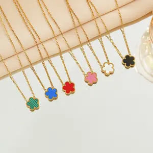 stainless steel five-leaf clover necklace niche flower four-leaf clover collarbone chain fashion trend jewelry