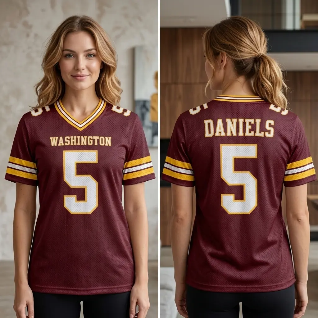 Daniels Washington Football Jersey, Burgundy & Gold Classic Maroon Mesh Breathable Fabric with Gold Accents #5, Perfect Gift for Football Fan