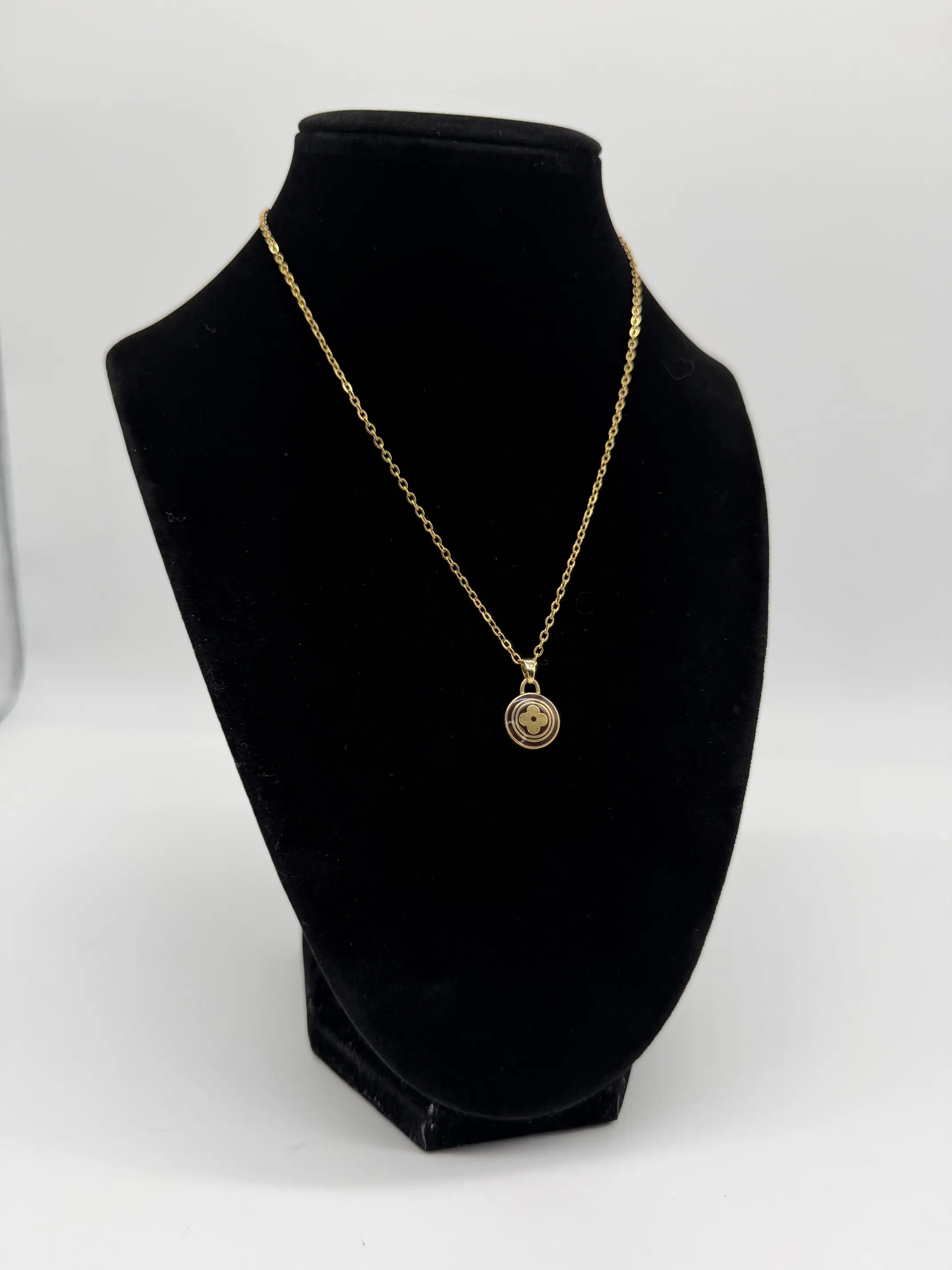 Pre-owned Louis Vuitton Resin Bag Accessories Up Cycled/Handmade LV Dark Brown Floret on Stainless Steel Necklace