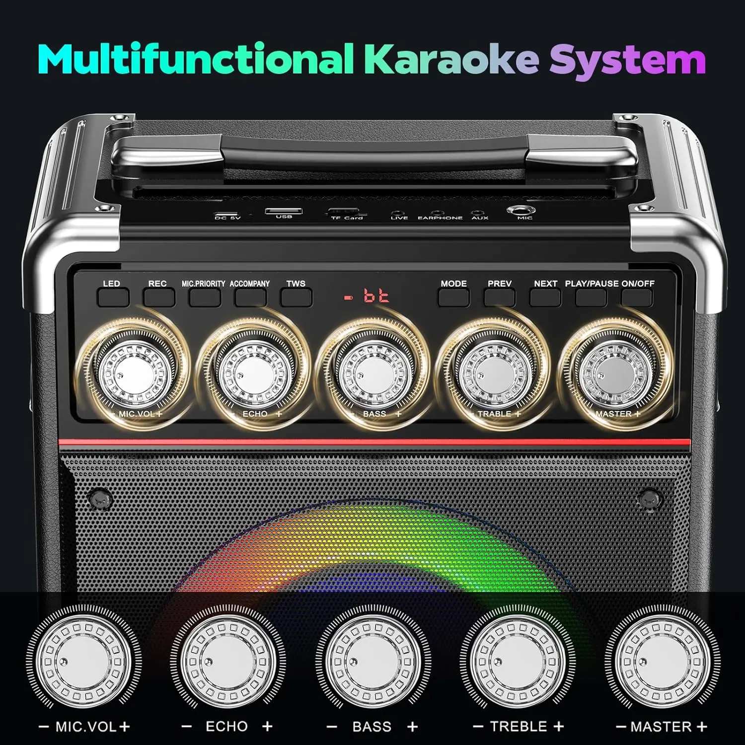 JYX TX05 Karaoke Machine for Adults with 2 Wireless Microphones