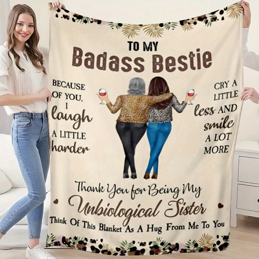 To My Bestie Blanket, Soft Flannel Friendship Throw Blanket with Unbiological Sister Quote, Cozy Gift for Best Friend Soul Sister, Birthday Christmas Gift for Women Girls, Warm Blanket for Bed Couch Sofa, Long Distance Friend Gift