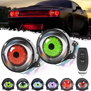 DIBMS Devil's Eye Car Headlights, Dynamic Devil's Eye, Adjustable Eye with Remote Control Led Dynamic Devil's Eye, Mini Lens Car Eyeball Lights, Dodge Challenger Trim Dynamic Headlights Adjustable LED Devil Eyes Headlights
