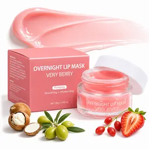 Lip Sleeping Mask Overnight, Berry Flavor Lip Mask with Plant Extracts, 8Hr Hydrating Lip Care to Soothe Chapped Dry Lips, Non-Sticky Natural Pink Glow Lip Treatment
