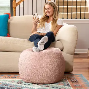 Ellis Boucle Pouf - Pink, Soft Fabric, Ideal for Home Decor, Versatile Use, Lightweight Design