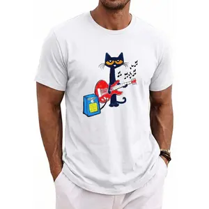 Pete the Cat Playing Guitar Shirt, Baby Tee Graphic Shirt - Menswear Top Tshirt Streetwear party's shirt