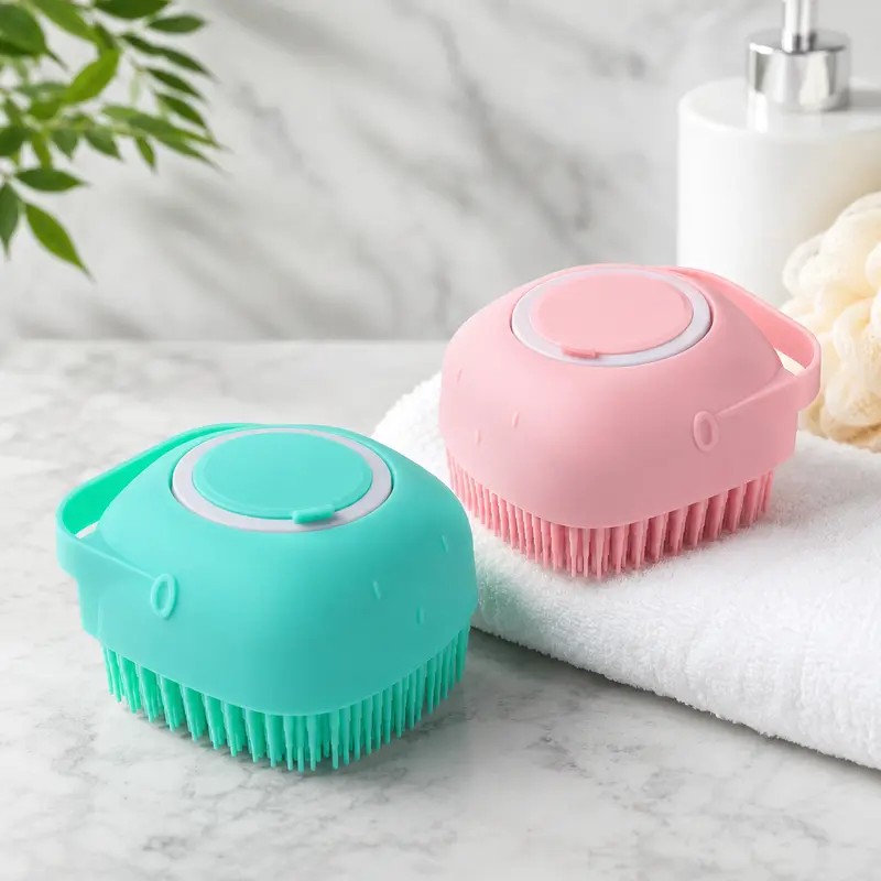 Silicone Pet Bath Brush with Shampoo Dispenser | Gentle Massage Grooming Tool for Dogs & Cats – Stress-Free Bathing & Coat Care