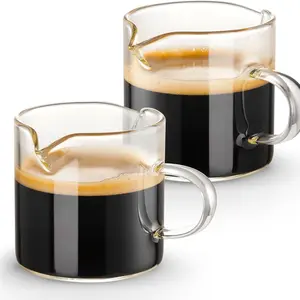 Espresso Cups Set of 2 4 oz Clear Glass Double Spout Shot Glasses with Handle Barista-Quality Heat-Resistant Microwave & Dishwasher Safe for Coffee Machine