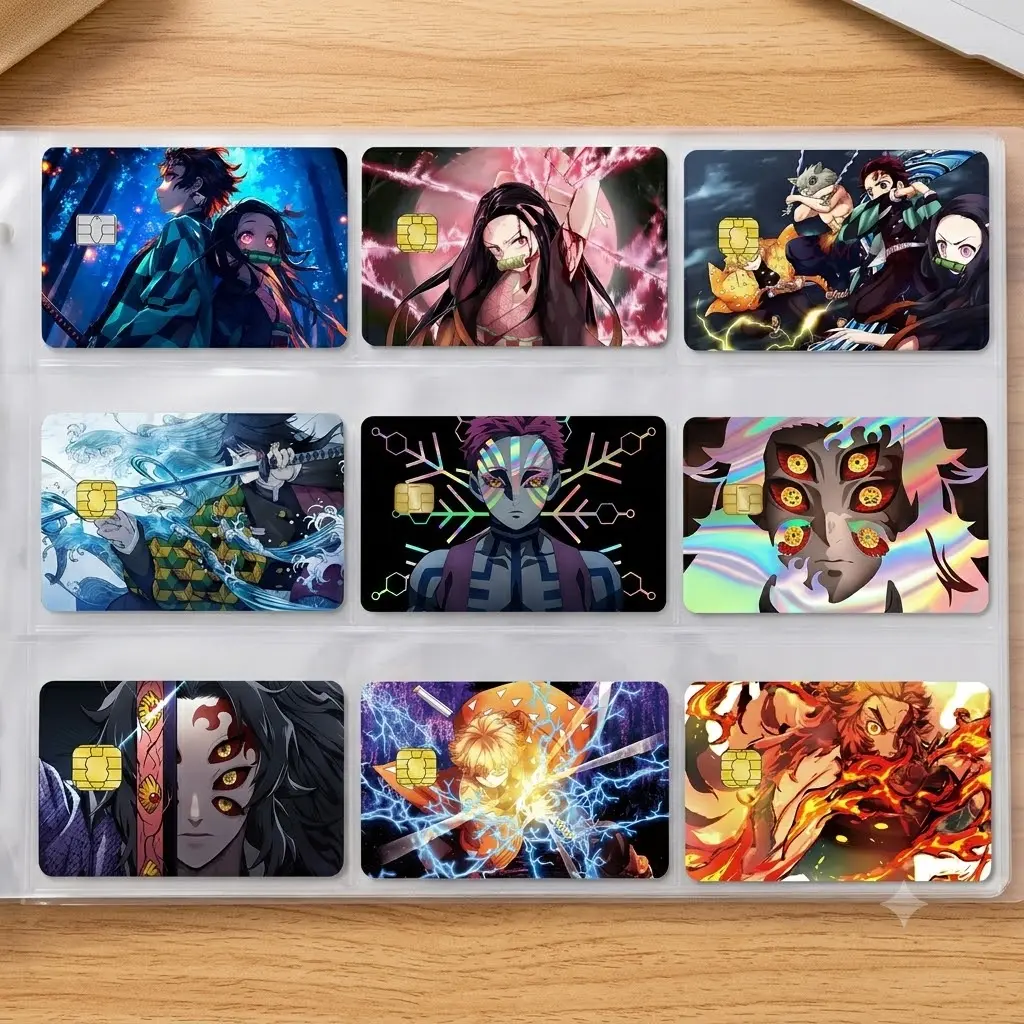 Demon Slayer Card Skin Set, Kimetsu No Yaiba NFC Card Stickers, Anime Credit Debit Card Decals, Waterproof Scratch Resistant Card Wrap, 9PCS Gift