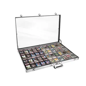 IHEIPYE Silver 34"x22" Aluminum Display Box with Handle & Lockable System for Trading Cards TCG Jewelry Collectible Storage Case