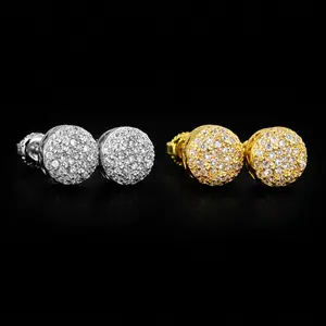 Hip Hop Hemispherical Shaped Piercing Stud Earrings for Unisex Iced Out Zirconia Chunky Punk Rapper's Earring Jewelry