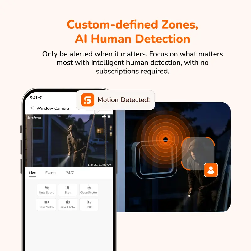 SensForge Wireless Window Security Camera Digital - Battery-Powered WiFi Device with Window Mount, 3x Digital App Live View, 2.4GHz/5GHz WiFi, Motion & Human Detect, Color Night Vision, English Powerline Support, MicroSD Slot (No SD Card Included) SensForge Wireless Window Security Camera Digital - Battery-Powered WiFi Device with Window Mount, 3x Digital App Live View, 2.4GHz/5GHz WiFi, Motion & Human Detect, Color Night Vision, English Powerline Support, MicroSD Slot (No SD Card Included)