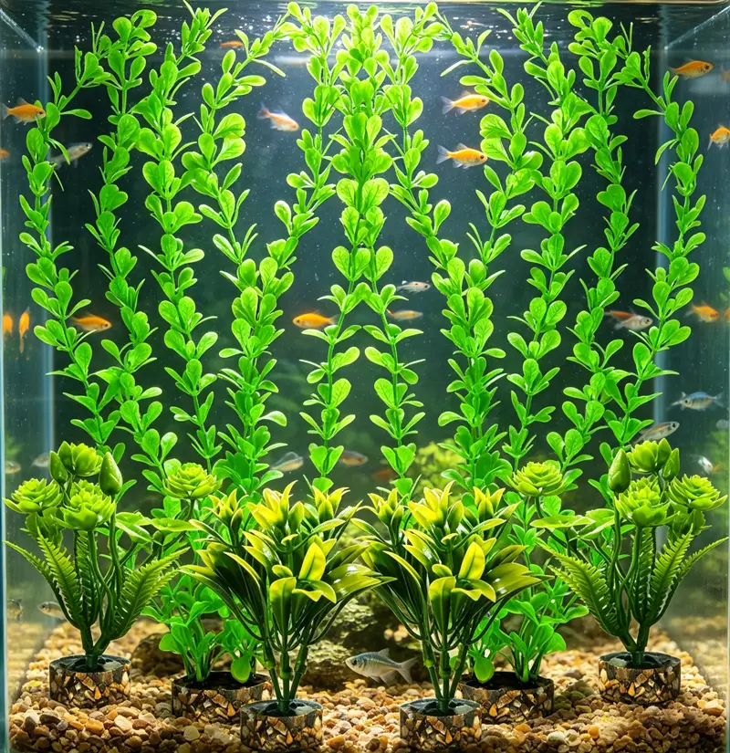 6PCS Aquatic Artificial Plastic Plants, Tall Green Aquarium Decorations for Fish Tank, Aquatic Plants