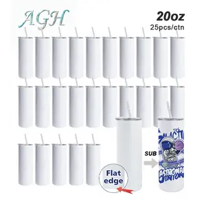 25pcs 20oz Flat edge White Sublimation Tumblers Bulk Flat Edge 20oz Sublimation Tumbler Stainless Steel Blanks Cups for heat transfer printing