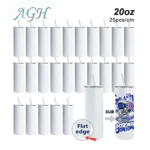 25pcs 20oz Flat edge White Sublimation Tumblers Bulk Flat Edge 20oz Sublimation Tumbler Stainless Steel Blanks Cups for heat transfer printing