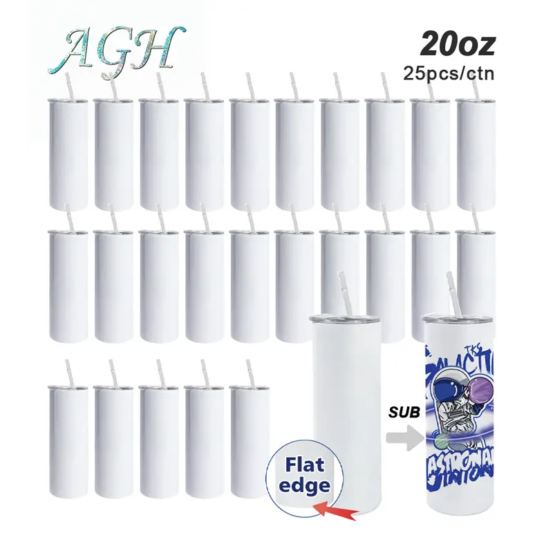25pcs 20oz Flat edge White Sublimation Tumblers Bulk Flat Edge 20oz Sublimation Tumbler Stainless Steel Blanks Cups for heat transfer printing