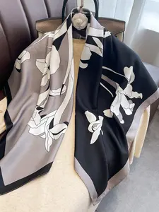 Vintage Colorblock Plant Floral Scarf, Versatile Neck Wrap Shawl, Perfect for Travel Dating Decoration, Stylish and Warm Accessories, Moderate Thickness