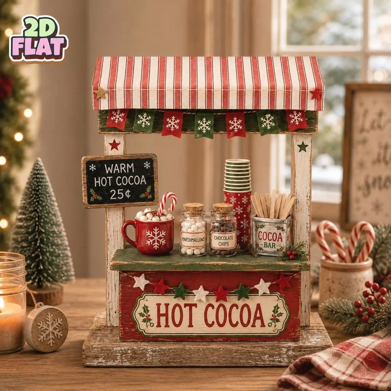 Christmas Hot Cocoa Stand Wooden Block, Hot Chocolate Bar Decor, Rustic Holiday Market Shelf Sitter, Christmas Cocoa Station Gift