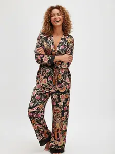 Women's Fall Loungewear Set Stripe/Plaid/Stripe Print Long Sleeve Lapel Button Tops Long Pants Fall Sleepwear Womenswear Pajamas