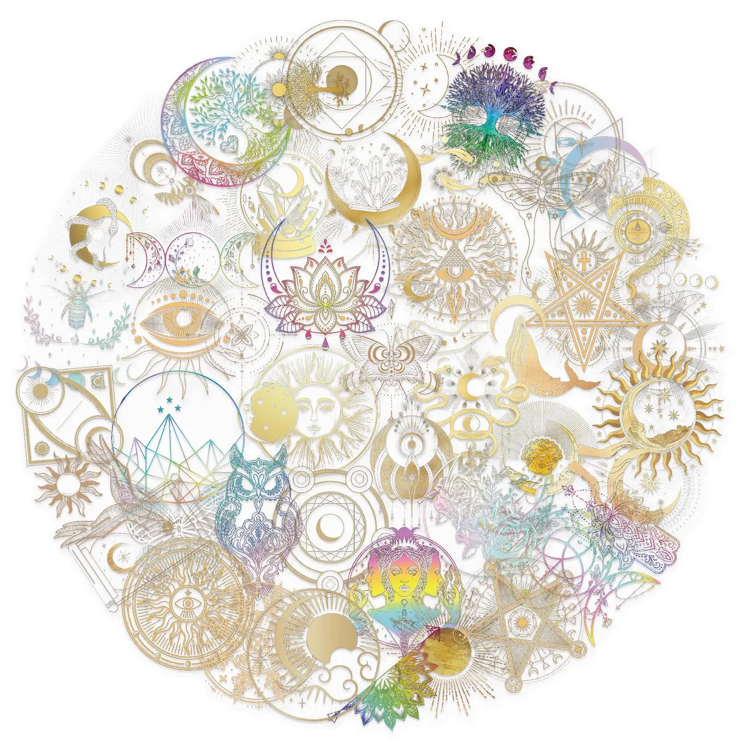 50Pcs Fantasy Celestial Stickers, Aesthetic Cosmic Moon Stickers Pack for Scrapbook, Journal, Water Bottles, Laptop, Computer, Skateboard, Luggage, Phone, Waterproof PET Transparent Decals