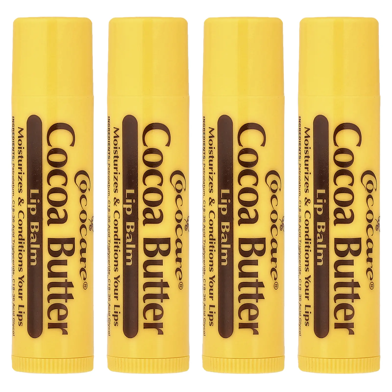 Cococare Cocoa Butter Lip Balm, 4 Pack, 0.15 oz (4.2 g) Each