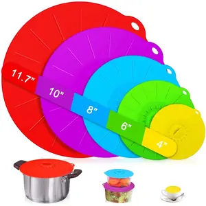 5-Pack Silicone Lids Heat-Resistant Microwave Splash-Proof Lids Reusable Silicone Suction Lid for Food Storage Suitable for Bowls, Cups, Pans, Plates, Cookware, Flat Bottom Cookers, Stovetops, Ovens, Refrigerators