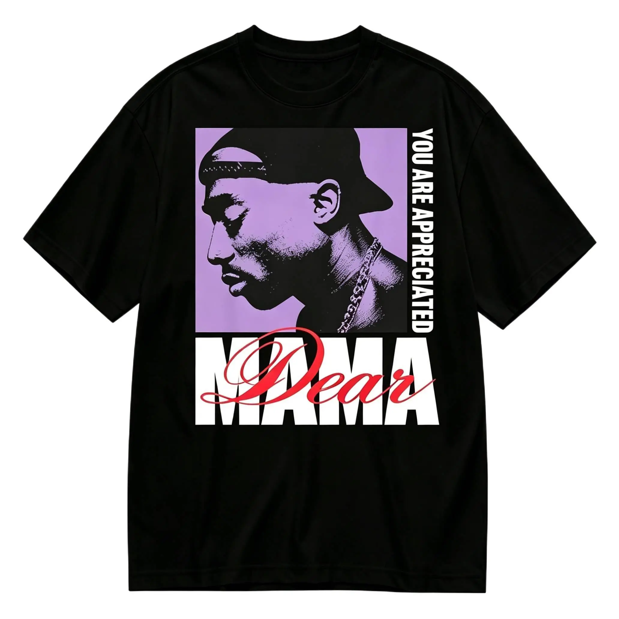Tupac Dear Mama Graphic T-Shirt, Unisex Vintage 90s Bootleg Cotton Streetwear, Round Neck 2Pac Shakur Hip Hop Legend Merch
