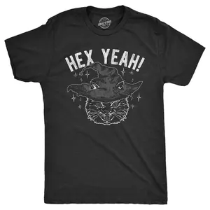 Mens Hex Yeah T Shirt Funny Halloween Witch Black Cat Spell Curse Joke Tee for Guys Mens Funny T Shirts Cool Vintage Fashion T-Shirt Gift Classic Menswear Halloween Apparel for Men Funny Sarcastic Short Sleeve Black -