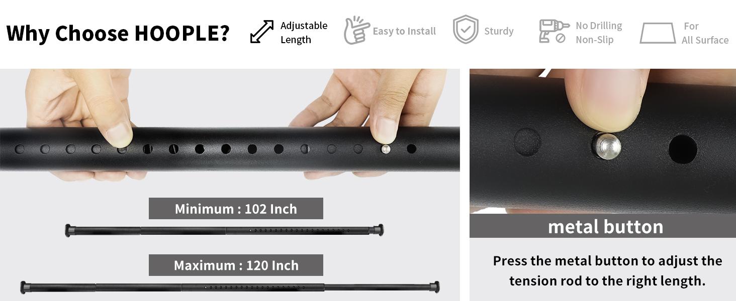 Heavy Duty No Drill Tension Curtain Rod 102-120 Inch, 1.27" Diameter Non-Slip Adjustable Telescoping Rod for Shower Windows Bathroom Bedroom Patio, Renter Friendly