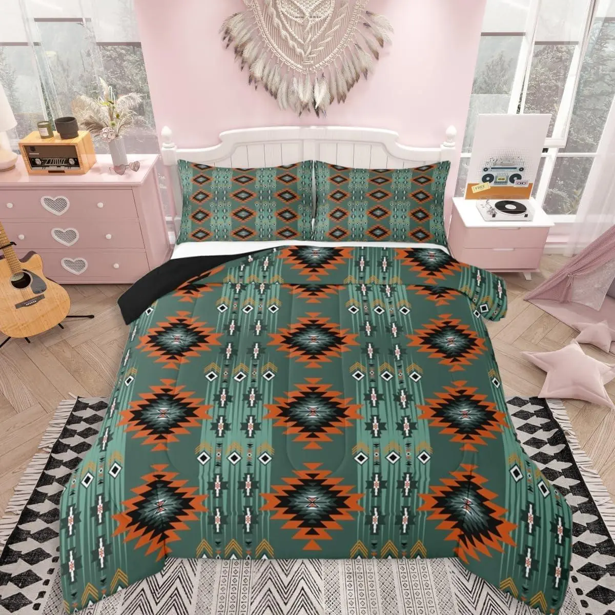 Boho Western Comforter Set Bohemian Southwestern Bedding Set for Kids Boys Girls Aztec Decor Duvet Quilt