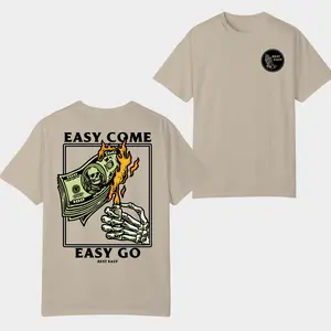 Rest Easy 2-Sided T-Shirt, Easy Come Easy Go Skeleton Graphic Tee, Vintage Inspired Print, Trendy Casual Streetwear Menswear Apparel
