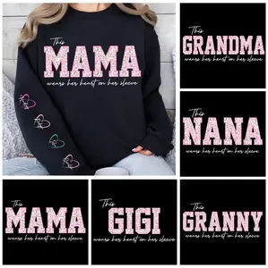 Preppy This Mama/Grandma/Nana Wears Her Heart on Her Sleeve Sweatshirt, Mama Bundle, Custom Kids Names Shirt, Mothers Day Gift, Gift for Her