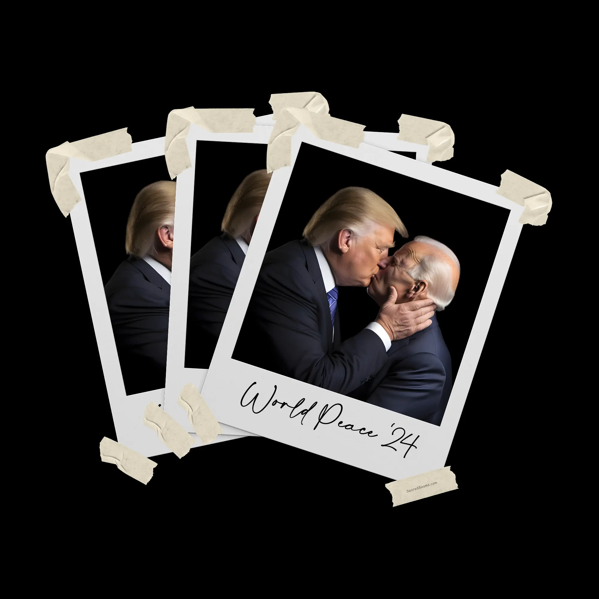 World Peace 2024 Sticker - Biden and Trump Healing the Divide, Kissing - Mini Polaroid Illusory Sticker