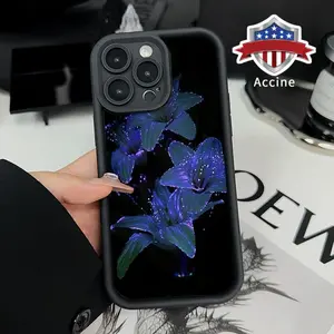 Midnight shining Lily Pattern TPU Phone Case for iPhone 16 15 14 Pro Max 13 12 11 XR XS Plus E Shockproof Drop Protection Rugged Durable Silicone Cover Cellphone Protective Smartphone Casing