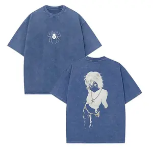 [Soft 100% Cotton] Shizuku Hunter X Hunter Anime Double Printed Vintage Washed Tee Unisex Oversize Heavyweight Cotton T-shirt for Anime Fans and Lovers