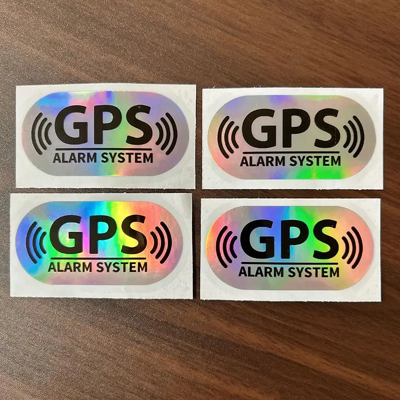 4Pcs Holographic Alarm System Sticker, GPS Tracking Security Warning Vinyl Decal, Waterproof Anti-Theft Car Window Decor