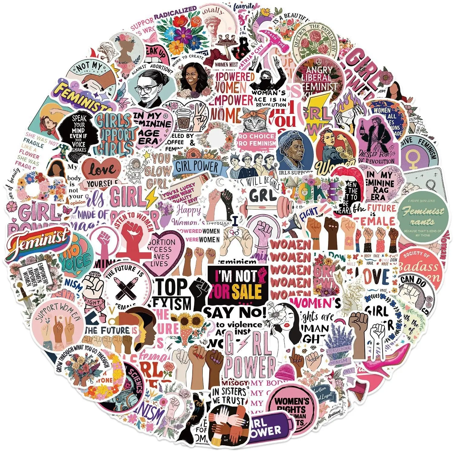 200 Feminist Stickers, Sticker Collage Pack, Women's Freedom Cartoon Creative Fun Personality Notebook DIY Wall Decals, Luggage Poster Adhesive, Funny Stickers