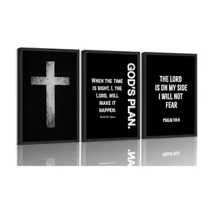 3Pcs Jesus Cross Canvas Wall Art Black and White Scripture Poster Christian Inspirational Painting Picture Catholic Religious Bible Wall Decor for Church Prayer Room Office Living Room, Unframed